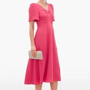 Goat Size 8 Rosemary Gathered Silk Midi 100% Silk Dress in Pink | Size 8